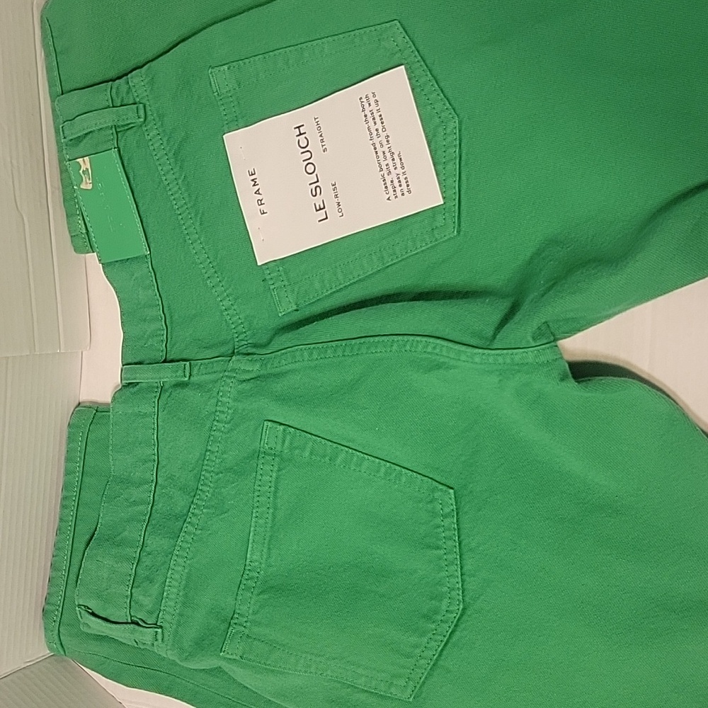 NWT FRAME Denim Le Slouch Jeans Grass Green Size 26 Retail $228.00